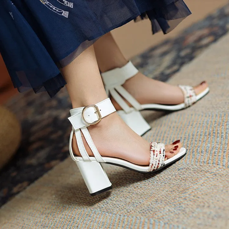 Sandals From Walmart Women's Color Blocking Ankle Strap Metal Buckle Block Heel Sandals