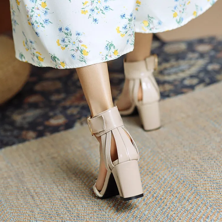 Women's Color Blocking Ankle Strap Metal Buckle Block Heel Sandals Sandals Cycling