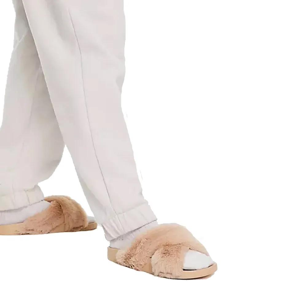 Mom Slippers Women's cross-strap furry sliders Slippers,Caramel