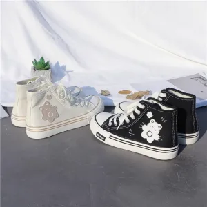 Women's Cute Bear Canvas High top Sneakers Lace up Tennis Shoes Suit With Sneakers