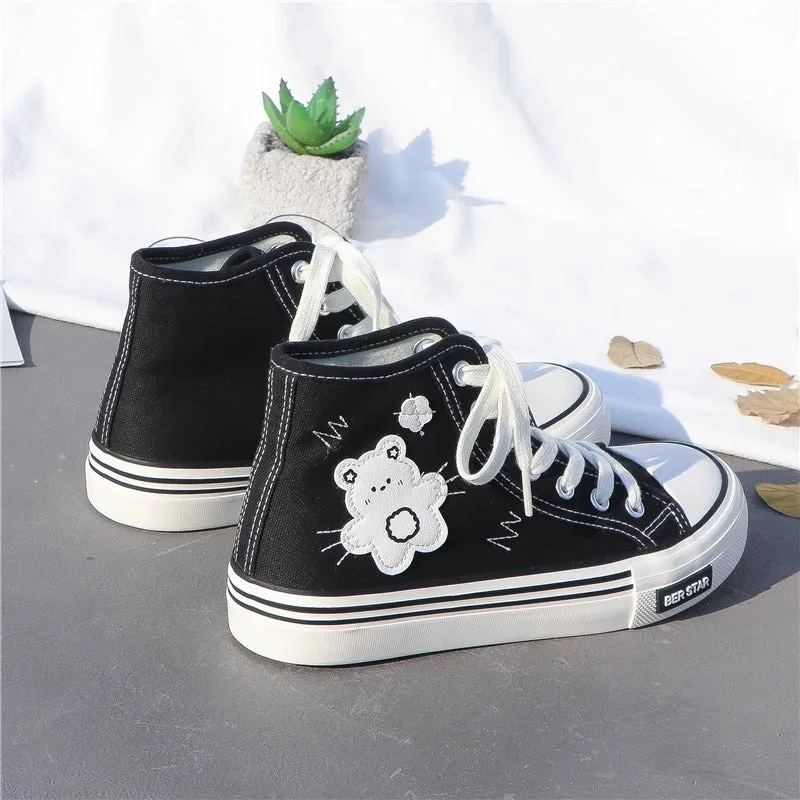 Women's Cute Bear Canvas High top Sneakers Lace up Tennis Shoes Aldo Shoes Sneakers