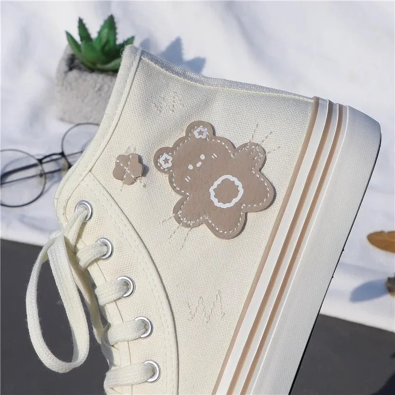 Women's Cute Bear Canvas High top Sneakers Lace up Tennis Shoes Philadelphia Eagles Sneakers
