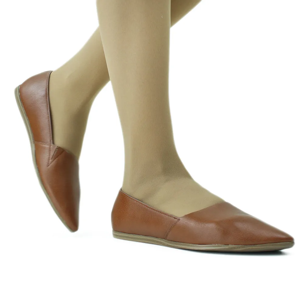 Closed Toe Flat Wedding Shoes Women's Faux Leather Pointed Toe Ballet Flat,Camel