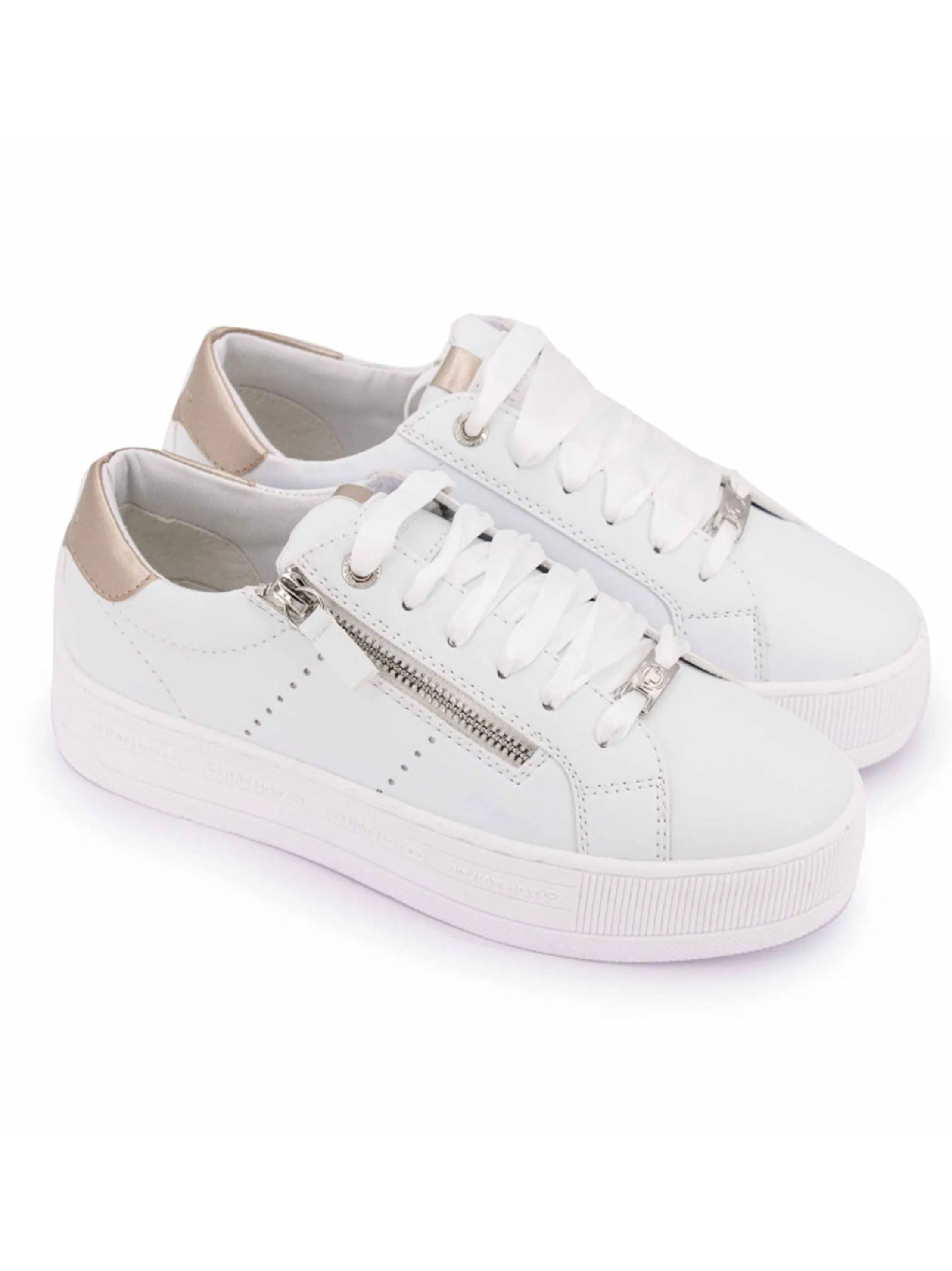 Women's Faux Leather Zipper In Side Shoes,White Flat Golden Shoes