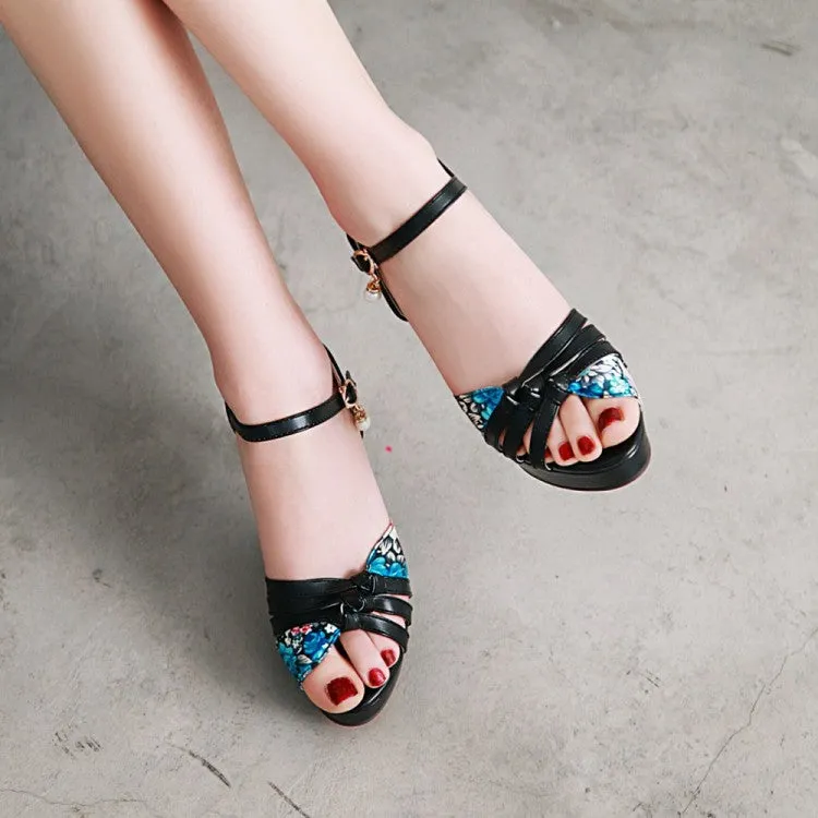 Women's Flora Print Ankle Strap Pearls High Heel Platform Sandals Urban Outfitters Sandals