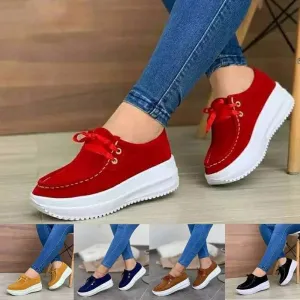 Square Toe Sneakers Women's front lace thick platform sneakers lightweight walking shoes