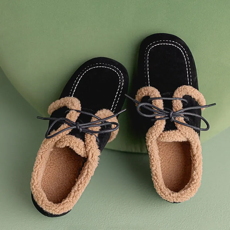 Best Oxford Button Down Womens Handmade Leather Oxford Loafer Shoes For Winter in Black/Brown/Apricot