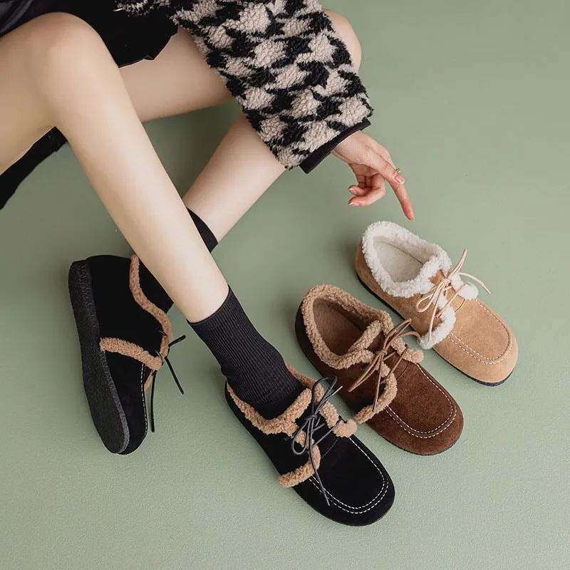 Davidson Grand Longwing Oxfords Womens Handmade Leather Oxford Loafer Shoes For Winter in Black/Brown/Apricot