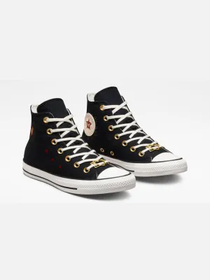 Women's Heart's Printed High Shoes,Black Bow Shoes