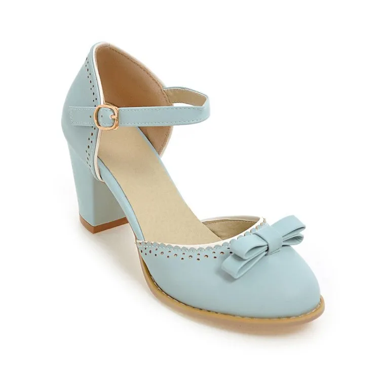 Denim Platform Sandals Women's Hollow Out Butterfly Knot Ankle Strap Block Heel Sandals