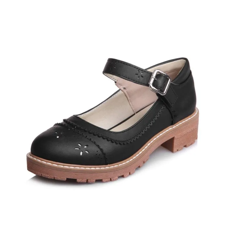 Cork Sandals Women's Hollow Out Mary Jane Chunky Heel Sandals