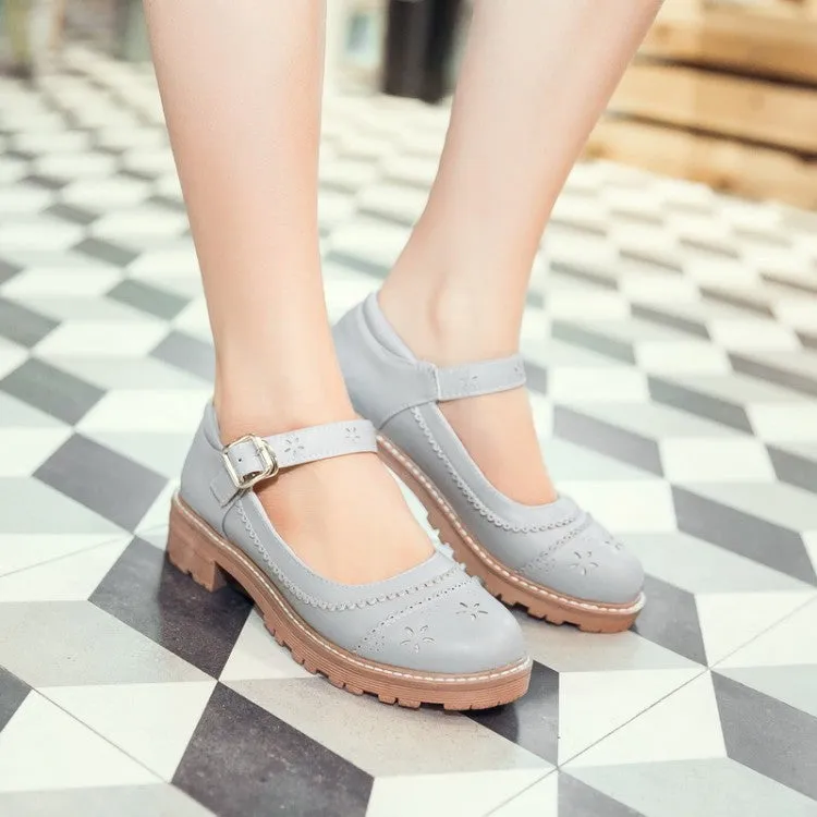 Berkins Sandals Women's Hollow Out Mary Jane Chunky Heel Sandals