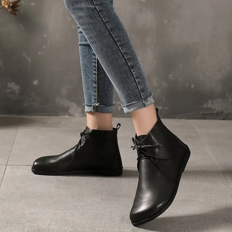 Wingtip Oxford Womens Leather Barefoot Ankle Boots Soft Bottom Flat Round Toe Derby Boots Brown/Black