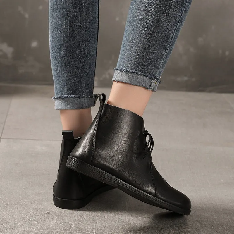Womens Leather Barefoot Ankle Boots Soft Bottom Flat Round Toe Derby Boots Brown/Black Brogues Not Oxfords