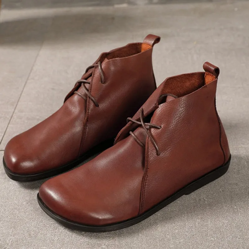 Allen Edmonds Cap Toe Oxfords Womens Leather Barefoot Ankle Boots Soft Bottom Flat Round Toe Derby Boots Brown/Black