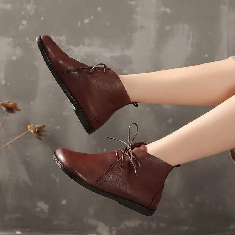 Oxfords Vs Derbys Womens Leather Barefoot Ankle Boots Soft Bottom Flat Round Toe Derby Boots Brown/Black