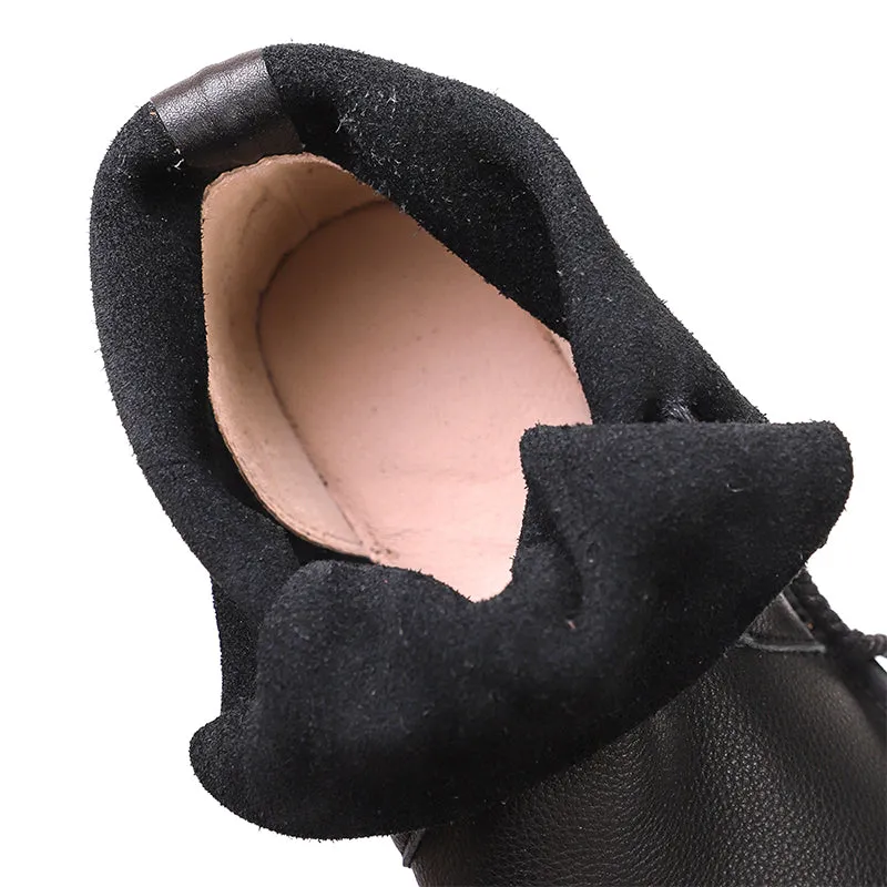 Button Down Oxfords Women's Leather Barefoot Booties Round Toe Lace-Up Flat Ankle Boots Brown/Black/Coffee