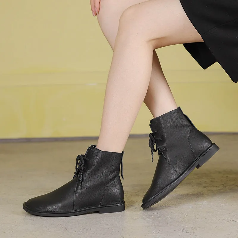 Women's Leather Barefoot Booties Round Toe Lace-Up Flat Ankle Boots Brown/Black/Coffee Difference Between Derby And Oxford