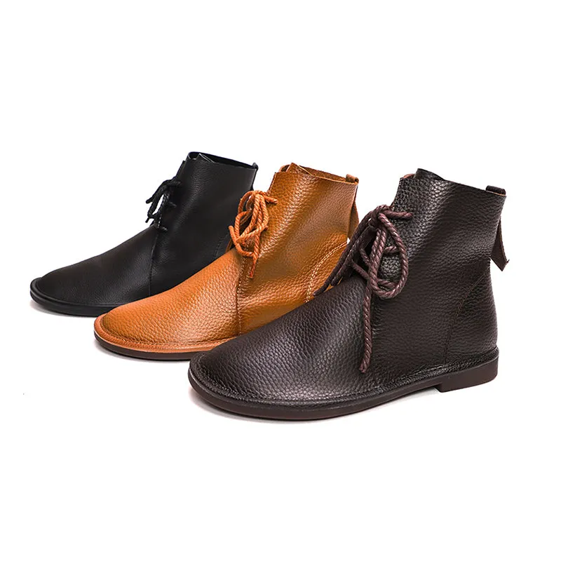 Women's Leather Barefoot Booties Round Toe Lace-Up Flat Ankle Boots Brown/Black/Coffee Most Expensive Oxfords