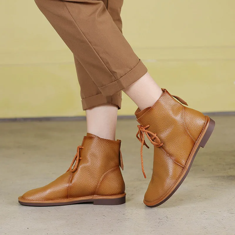 2.zerogrand Laser Wingtip Oxford Shoe Women's Leather Barefoot Booties Round Toe Lace-Up Flat Ankle Boots Brown/Black/Coffee