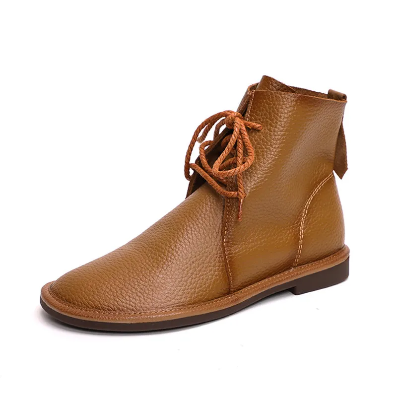 Women's Leather Barefoot Booties Round Toe Lace-Up Flat Ankle Boots Brown/Black/Coffee øriginalgrand Remastered Wingtip Oxfords