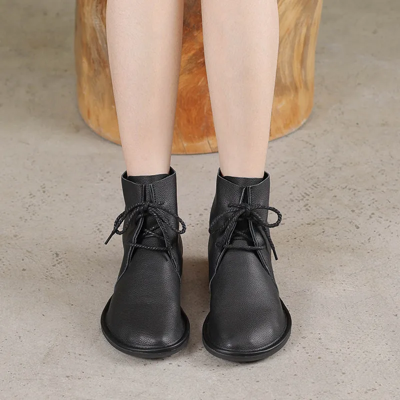 Concourse Oxfords Women's Leather Barefoot Booties Round Toe Lace-Up Flat Ankle Boots Brown/Black/Coffee