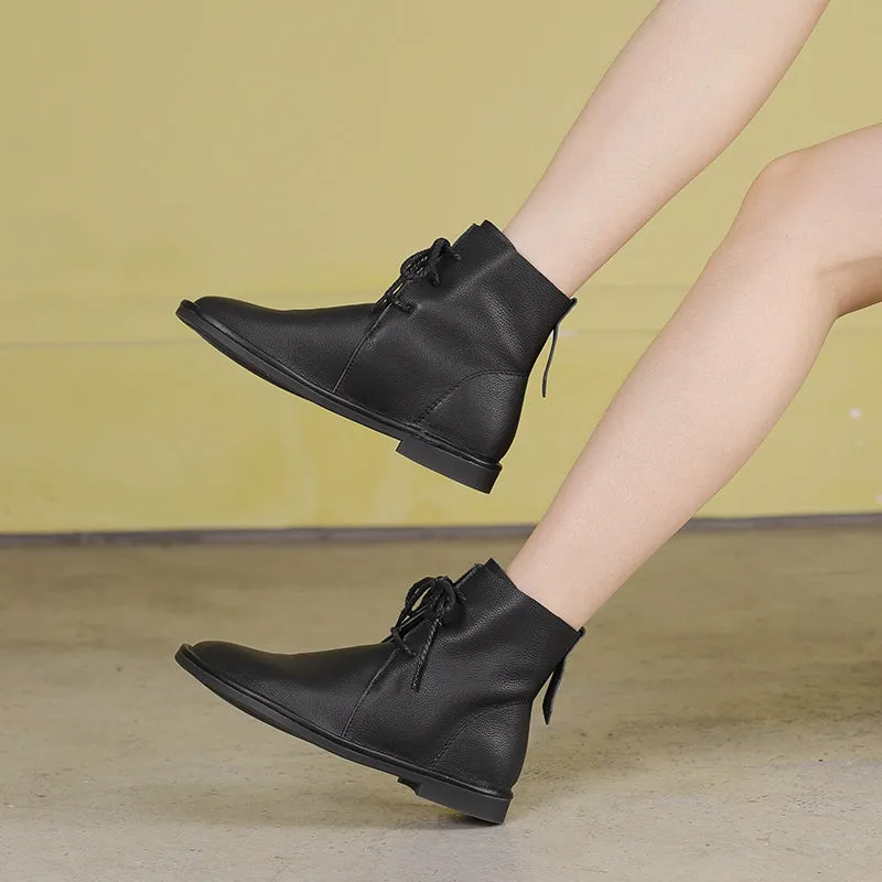 Women's Leather Barefoot Booties Round Toe Lace-Up Flat Ankle Boots Brown/Black/Coffee Oxfords Restaurant Southampton