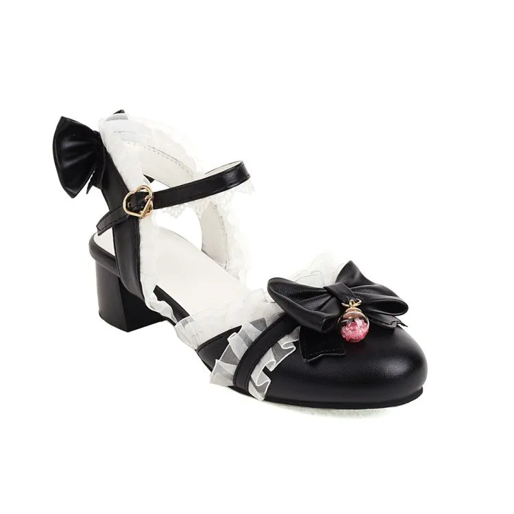 Sandals Inn Daytona Beach Women's Lolita Closed Toe Lace Butterfly Knot Block Heel Sandals