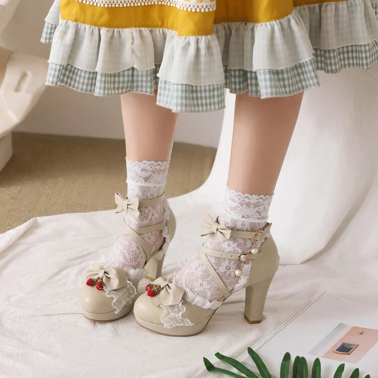 Cushionaire Lane Cork Footbed Sandals Women's Lolita Lace Butterfly Knot Chunky Heel Platform Sandals