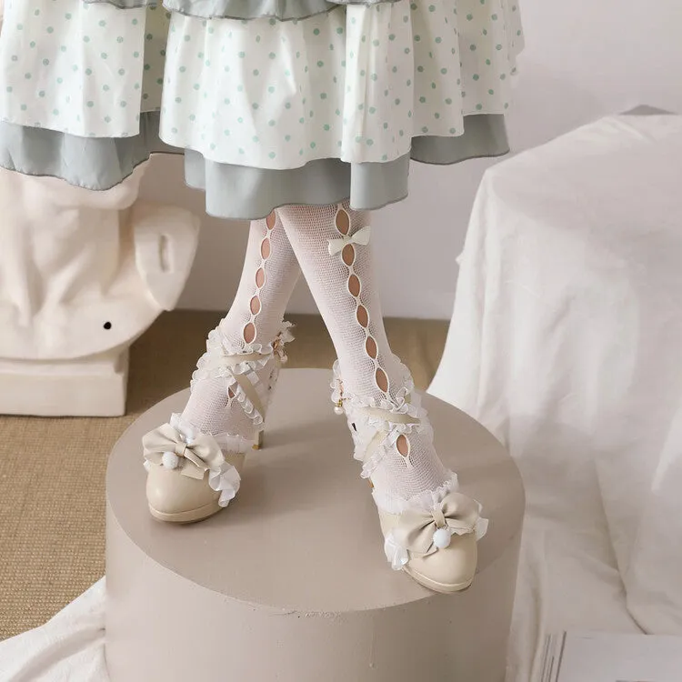 Chaco Sandals Sale Women's Lolita Lace Butterfly Knot Pearls Chunky Heel Platform Sandals