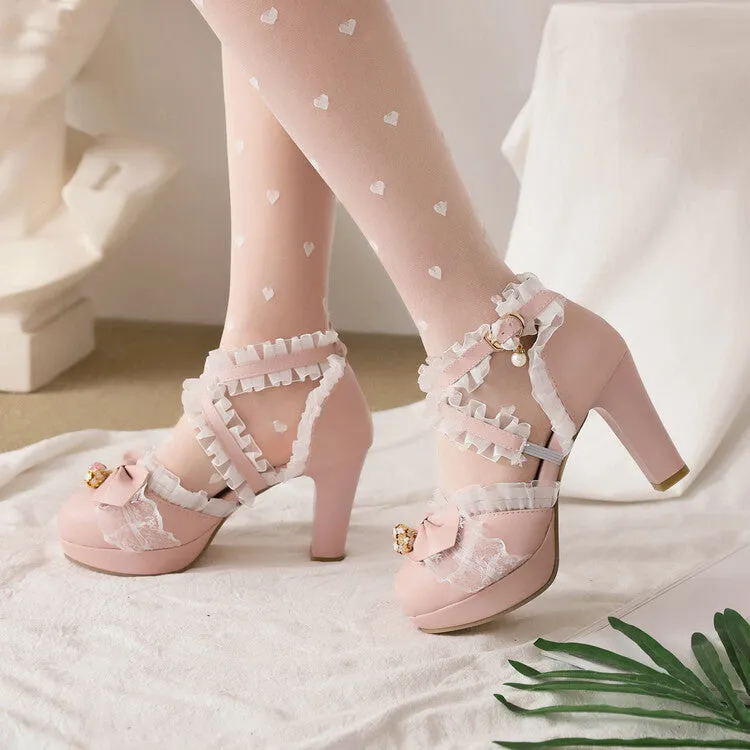 Women's Lolita Round Toe Lace Butterfly Knot Chunky Heel Platform Sandals Sandals Crocs Serena Flip