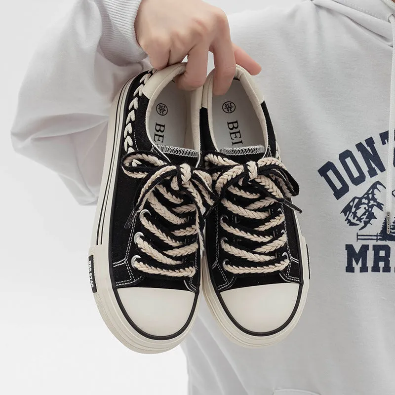Womens Low-top Canvas Lace-up Sneakers Sneakers High Heels
