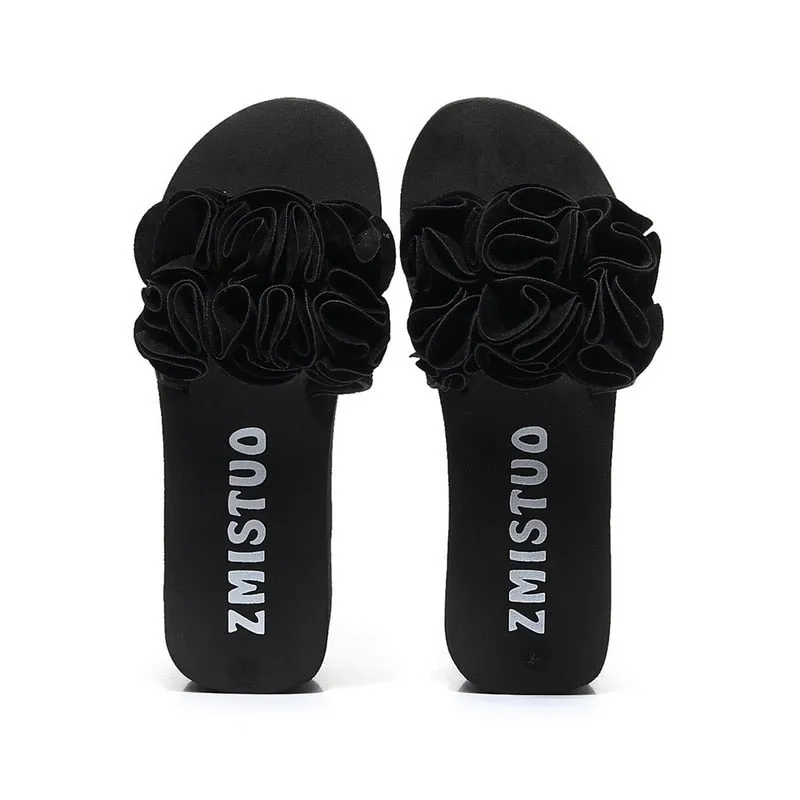 Ocean Sole Flip Flops Women's Outdoor Comfort Platform Wedges with Flower On Strap