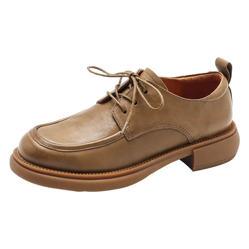 Wholecut Oxford Shoes Women's Oxford Derby Shoes Handmade Vegetable Tanned Leather in Khaki/Brown/Black