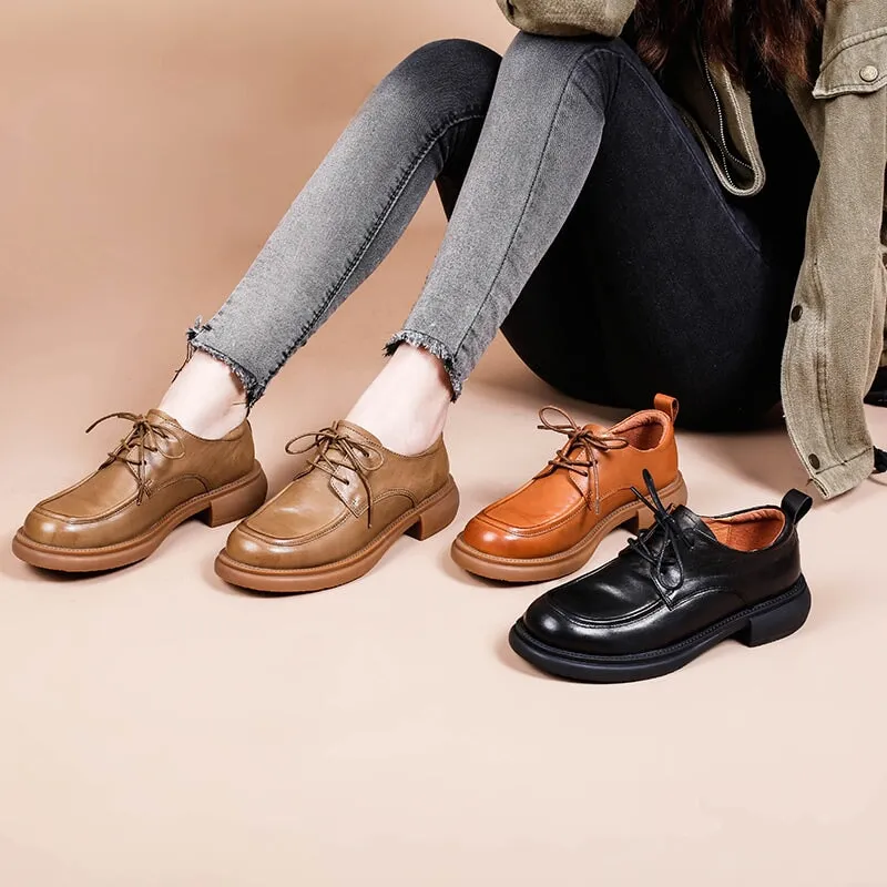 Women's Oxford Derby Shoes Handmade Vegetable Tanned Leather in Khaki/Brown/Black Leather Oxfords