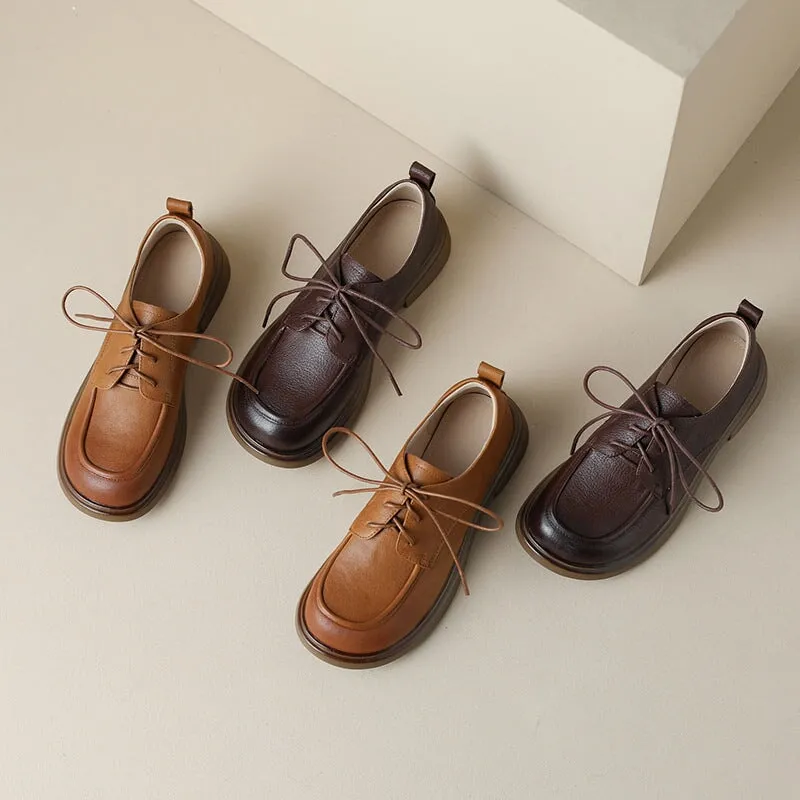 Oxfords Bakery Alweston Women's Oxford Derby Shoes Hanmdmade Round Toe Lace Up Leather Shoes in Coffee/Brown