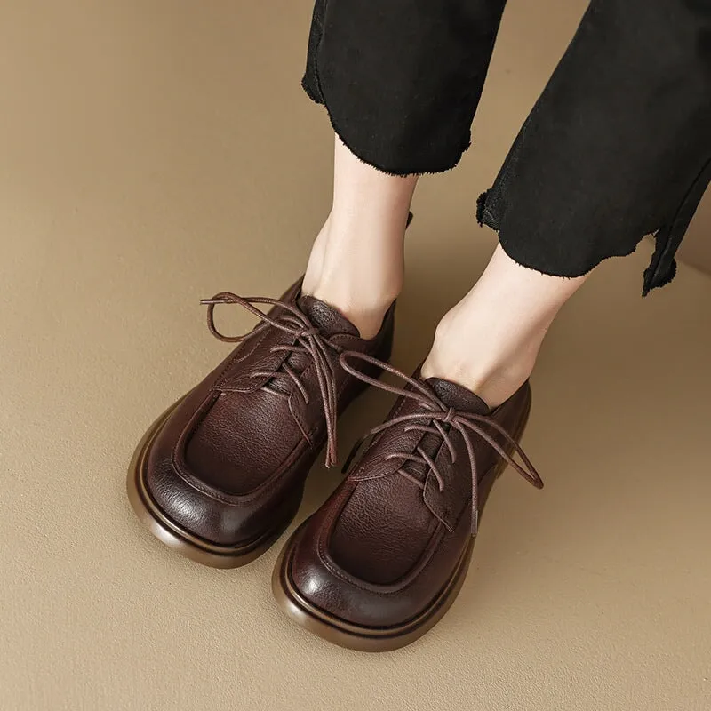 Oxford Shoes Boots Women's Oxford Derby Shoes Hanmdmade Round Toe Lace Up Leather Shoes in Coffee/Brown