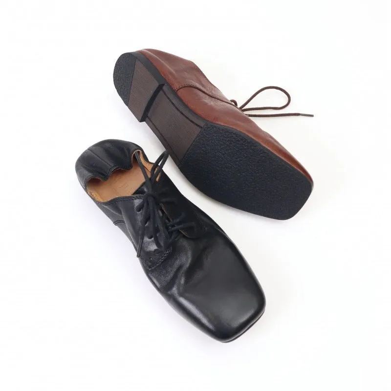 Women's Oxford Derby Shoes Soft Round Toe Lace Up Leather Shoes in Black/Brown/White Oxfords Pumps