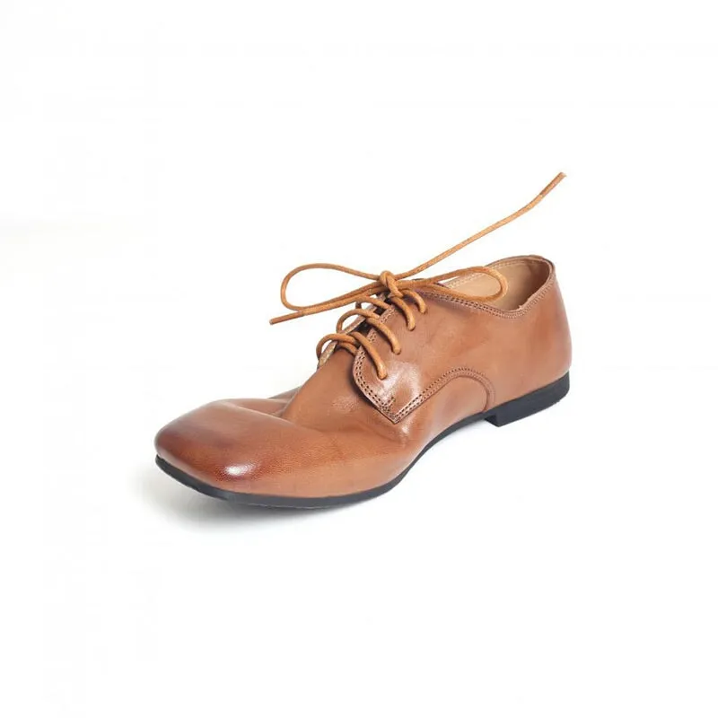 Gold Metallic Oxfords Women's Oxford Derby Shoes Soft Round Toe Lace Up Leather Shoes in Black/Brown/White