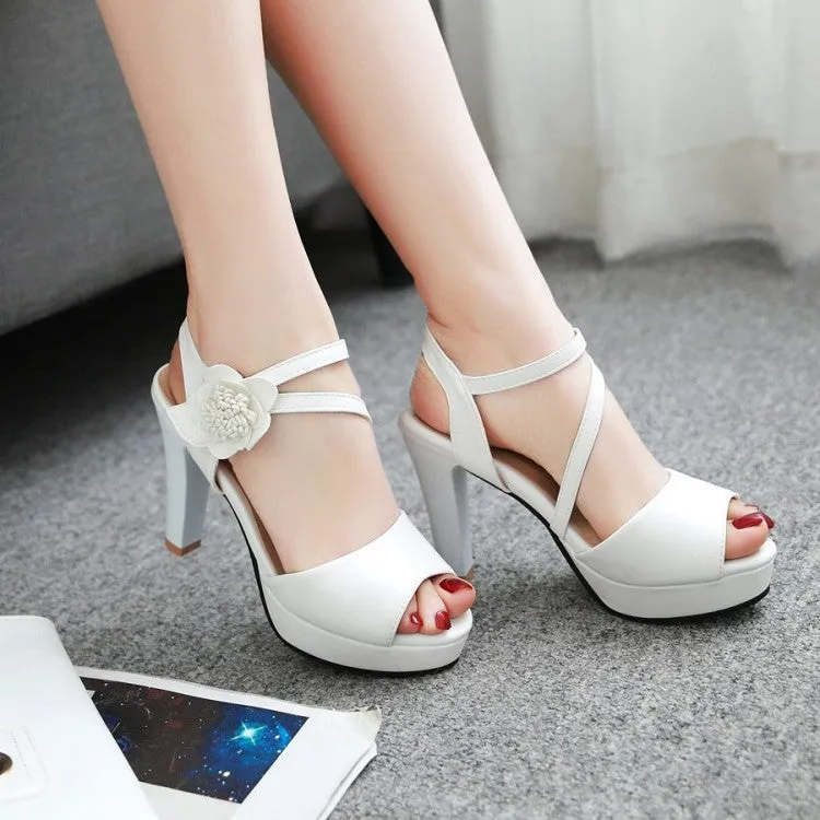 Sam Elderman Sandals Women's Peep Toe Ankle Strap Flora Deco High Heel Platform Sandals