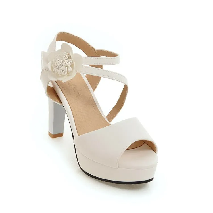 Skechers Cali Sandals Women's Peep Toe Ankle Strap Flora Deco High Heel Platform Sandals