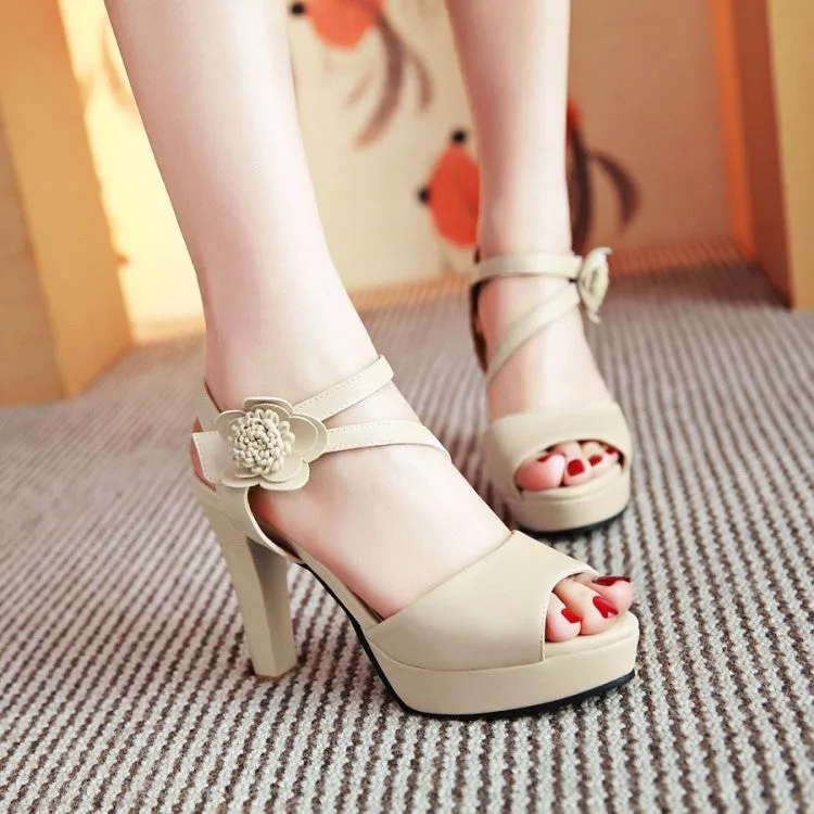 Women's Peep Toe Ankle Strap Flora Deco High Heel Platform Sandals Slide Sandals Fashion