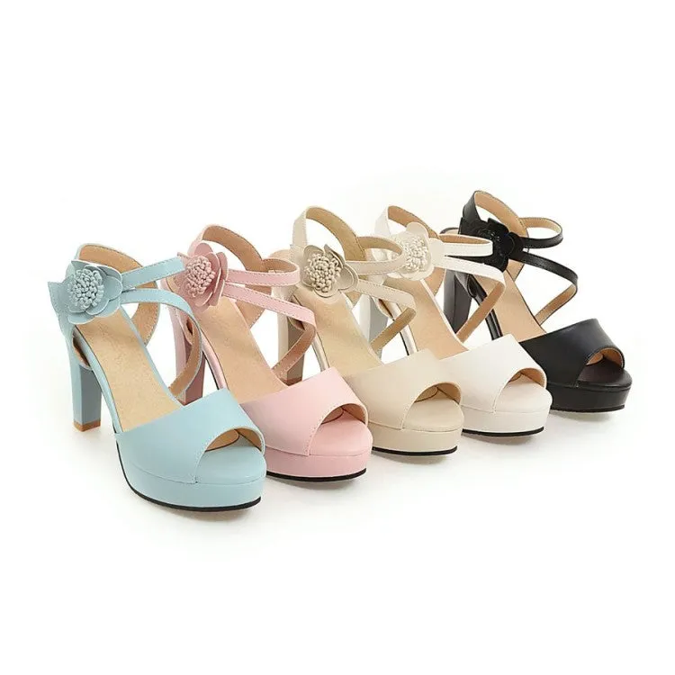 Women's Peep Toe Ankle Strap Flora Deco High Heel Platform Sandals Sandals Specials
