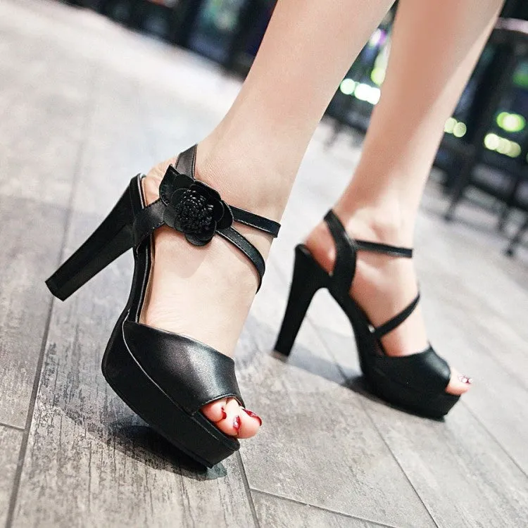 St Vincent Sandals Women's Peep Toe Ankle Strap Flora Deco High Heel Platform Sandals