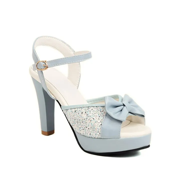 Cynthia Rowley Sandals Women's Peep Toe Rhinestone Butterfly Knot High Heel Platform Sandals