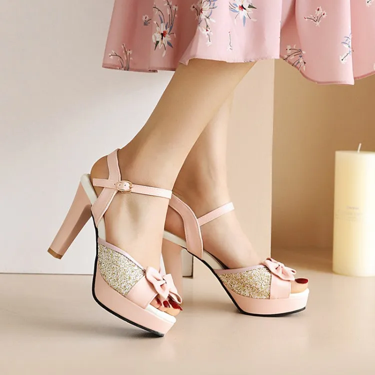 Women's Peep Toe Rhinestone Butterfly Knot High Heel Platform Sandals Sandals Contest