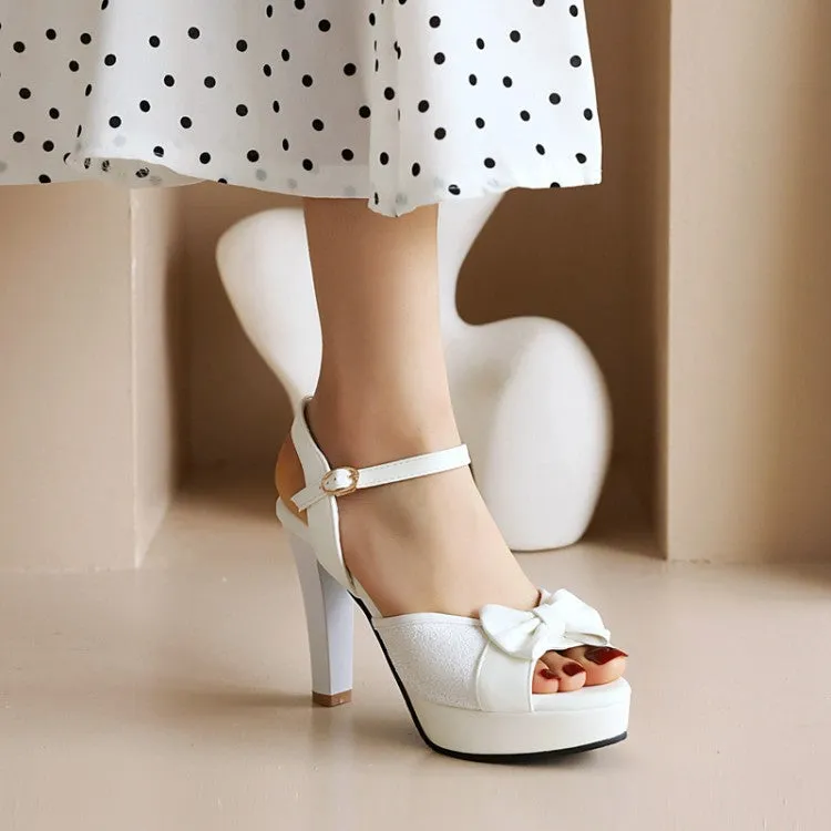 Discount Sandals Women's Peep Toe Rhinestone Butterfly Knot High Heel Platform Sandals