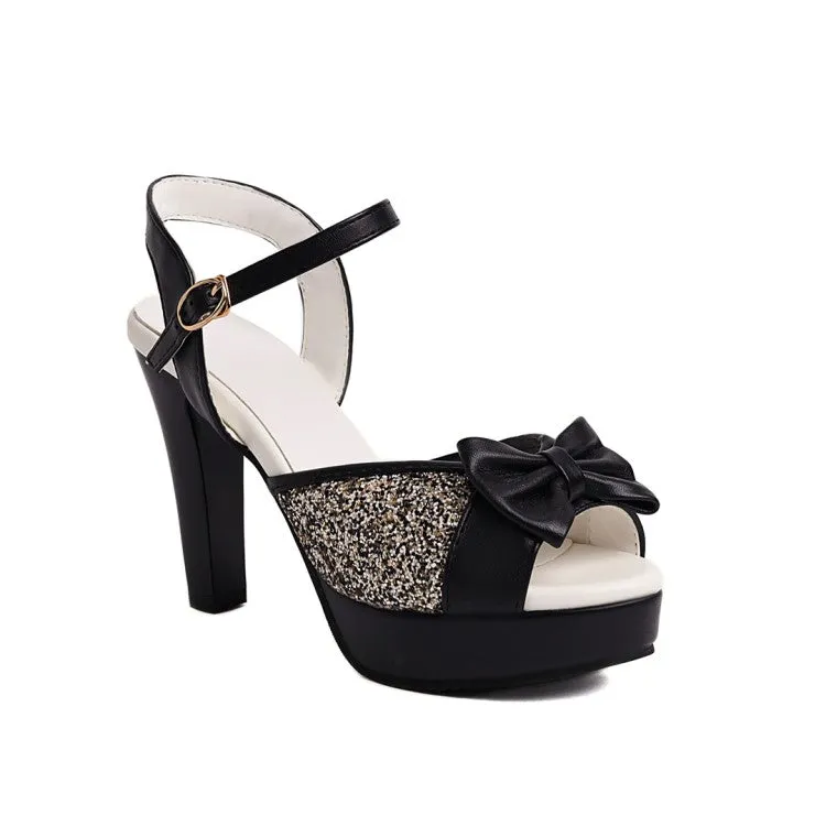 Gentle Souls Sandals Women's Peep Toe Rhinestone Butterfly Knot High Heel Platform Sandals