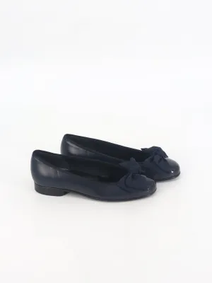 Women's Plain Bow Leather Flat Shoes,Navy Flats Shoes With Straps