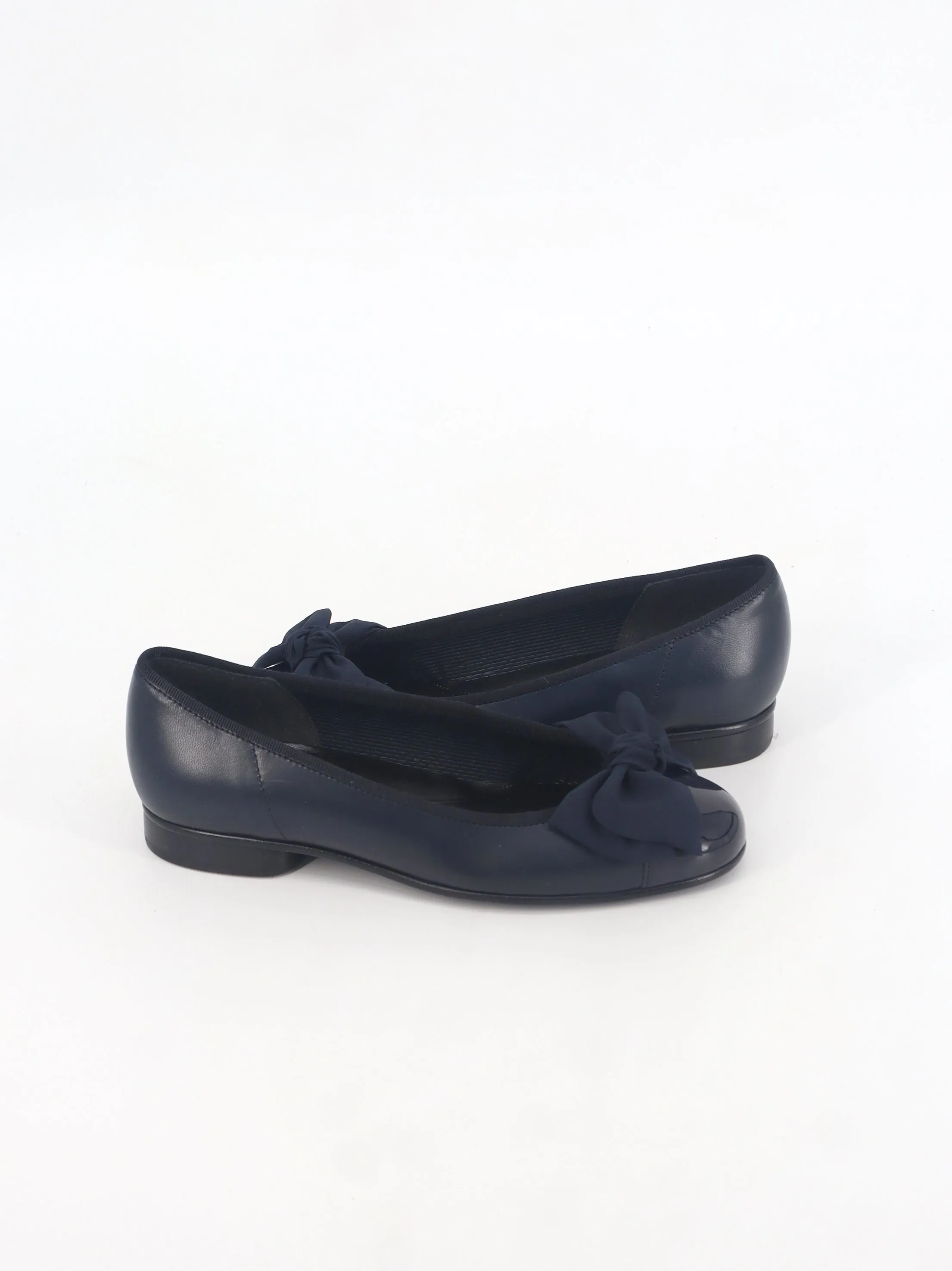 Flat Shoes Open Women's Plain Bow Leather Flat Shoes,Navy